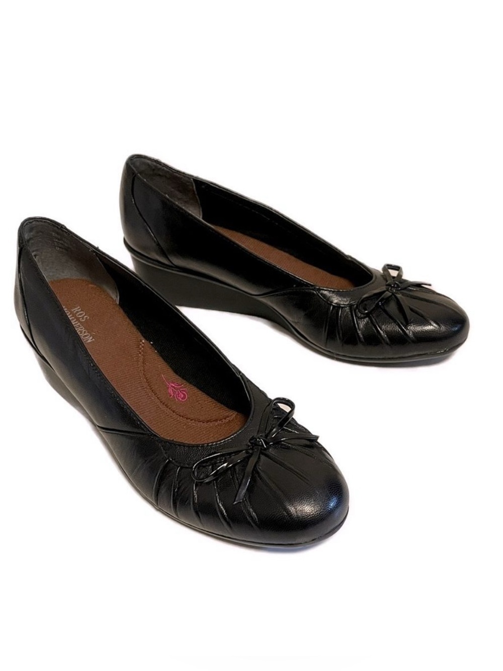 Ros Hommerson Ella Wedge Black Leather Pull On Cushion Shoes, Size 7SS